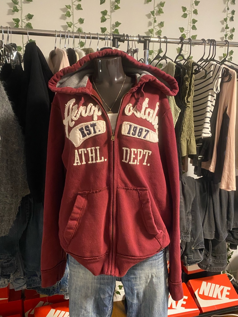 Aeropostale Burgundy Zip-Up Hoodie with White Appliqué